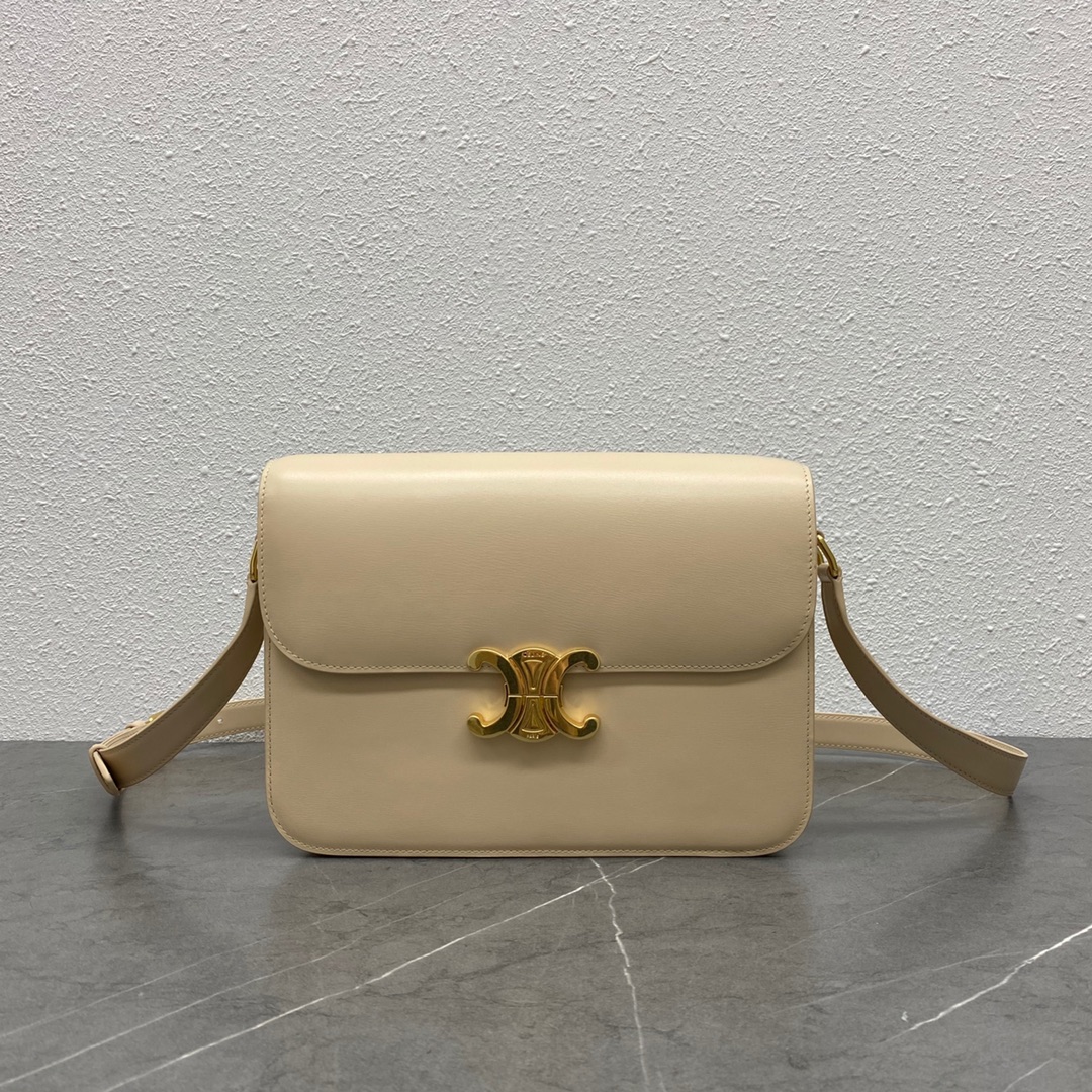 Celine Teen Classique Triomphe Bag In Shiny Calfskin Beige 187363